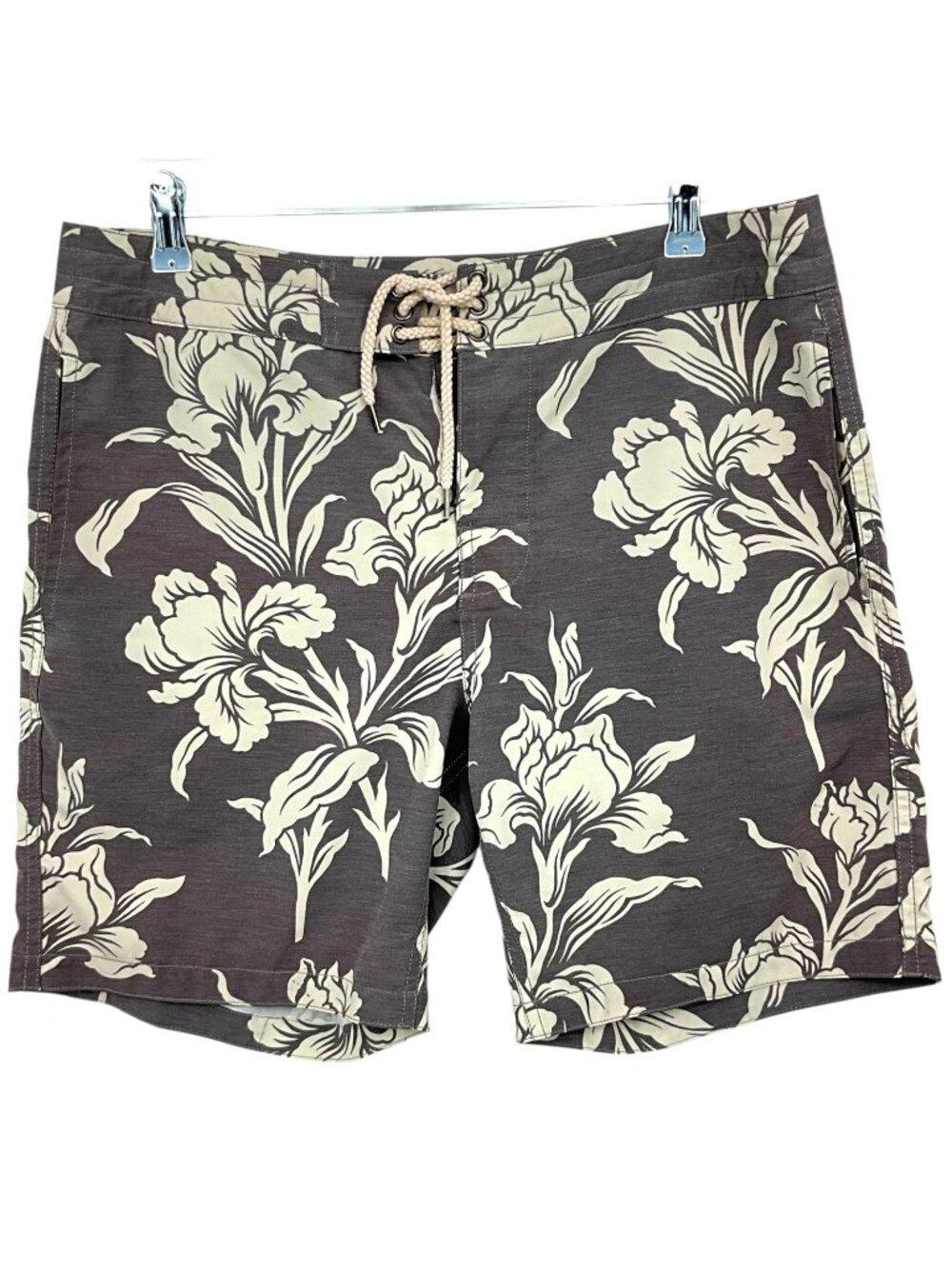 Faherty Board Shorts Mens 31 Gray Floral Swim Trunks Quick Dry Stretch Pockets - Picture 1 of 13